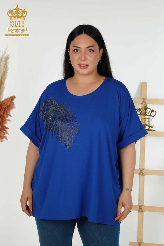 Bluză de damă cu ridicata Frunze cu model Saks - 79322 | KAZEE