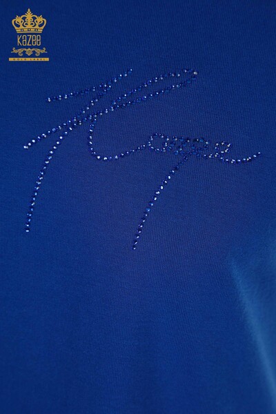 Bluză de damă cu ridicata cu nasturi Saks detaliate - 79297 | KAZEE - Thumbnail