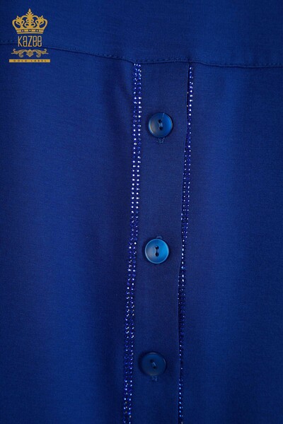 Bluză de damă cu ridicata cu nasturi Saks detaliate - 79297 | KAZEE - Thumbnail