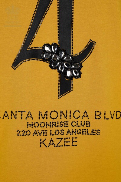 Bluză de damă cu ridicata cu detaliu text șofran - 78935 | KAZEE - Thumbnail