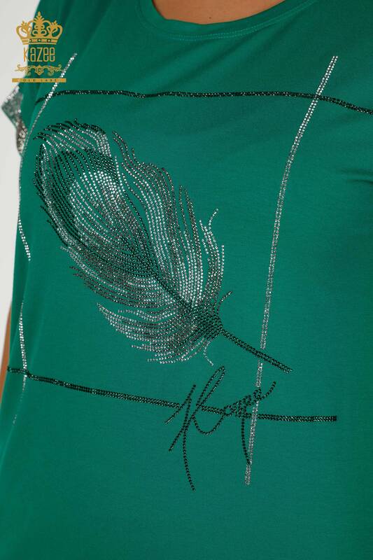 Bluză de damă cu ridicata Frunze cu model verde - 78878 | KAZEE