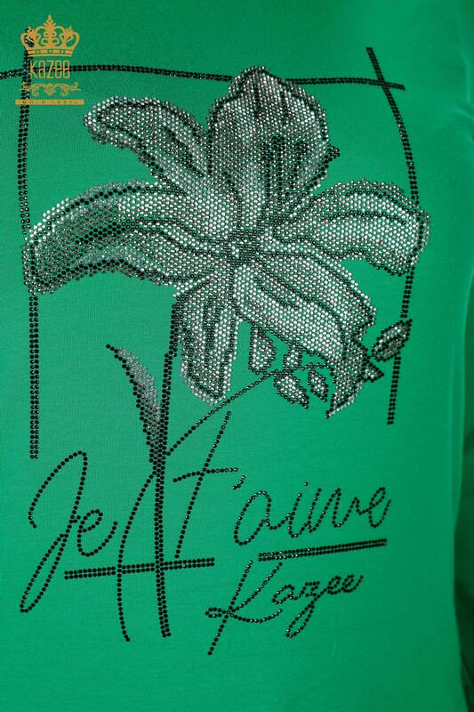 Bluză de damă cu ridicata cu modele florale verde - 79014 | KAZEE