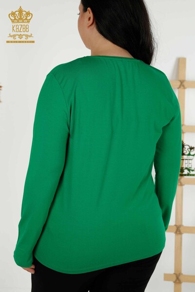 Bluză de damă cu ridicata cu model leopard verde - 79040 | KAZEE - Thumbnail