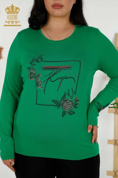 Bluză de damă cu ridicata cu modele florale verde - 79042 | KAZEE - Thumbnail