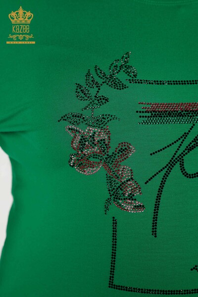 Bluză de damă cu ridicata cu modele florale verde - 79042 | KAZEE - Thumbnail