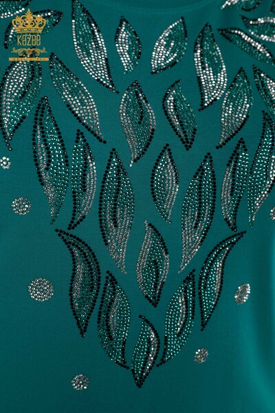 Bluză de damă cu ridicata Frunze cu model verde - 79053 | KAZEE - Thumbnail