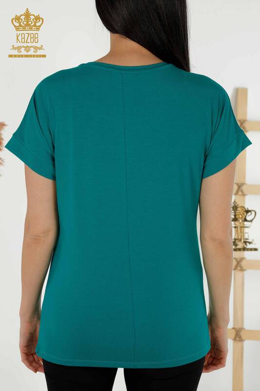 Bluză de damă cu ridicata Frunze cu model verde - 79053 | KAZEE