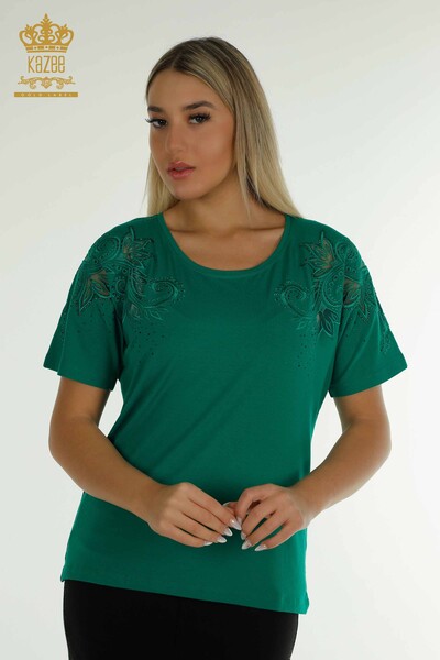 Bluză de damă cu ridicata cu modele florale verde - 79093 | KAZEE - Thumbnail