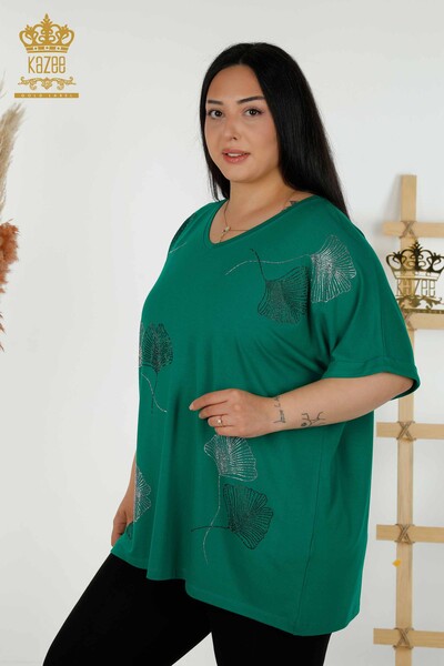 Bluză de damă cu ridicata Frunze cu model verde - 79318 | KAZEE - Thumbnail