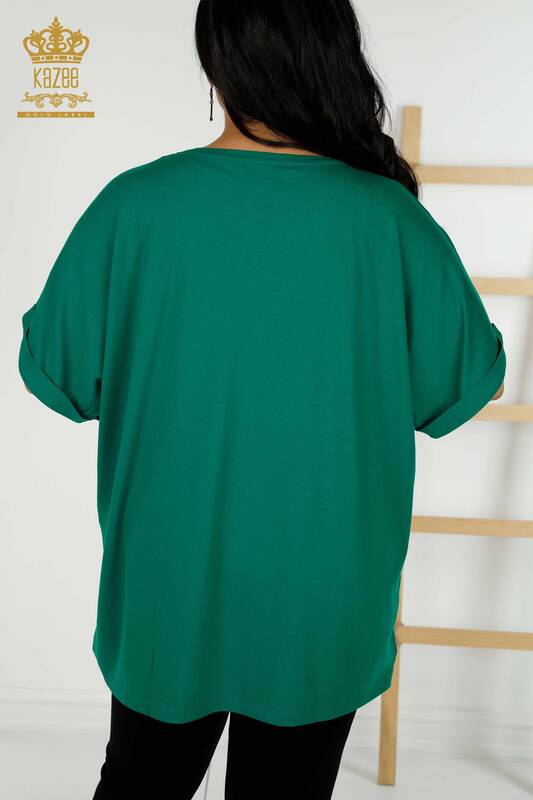 Bluză de damă cu ridicata Frunze cu model verde - 79319 | KAZEE