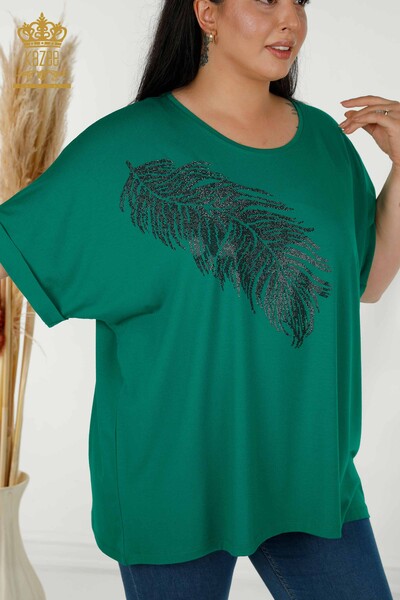 Bluză de damă cu ridicata Frunze cu model verde - 79322 | KAZEE - Thumbnail