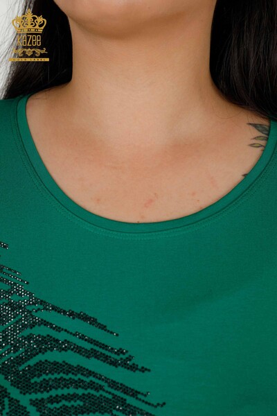 Bluză de damă cu ridicata Frunze cu model verde - 79322 | KAZEE - Thumbnail