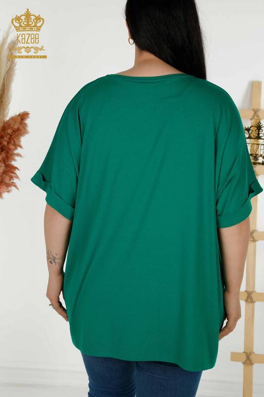 Bluză de damă cu ridicata Frunze cu model verde - 79322 | KAZEE