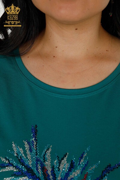 Bluză de damă cu ridicata cu modele florale verde - 79369 | KAZEE - Thumbnail