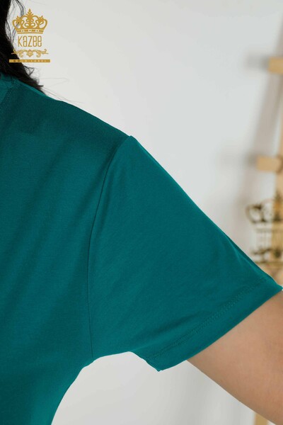 Bluză de damă cu ridicata cu modele florale verde - 79369 | KAZEE - Thumbnail