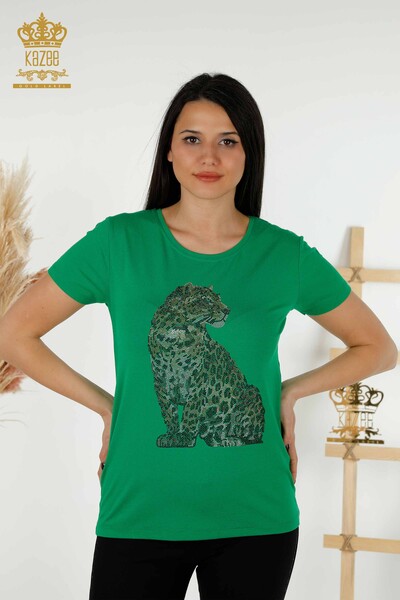 Bluză de damă cu ridicata cu model leopard verde - 78942 | KAZEE - Thumbnail