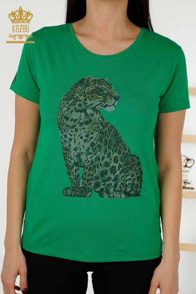 Bluză de damă cu ridicata cu model leopard verde - 78942 | KAZEE - Thumbnail