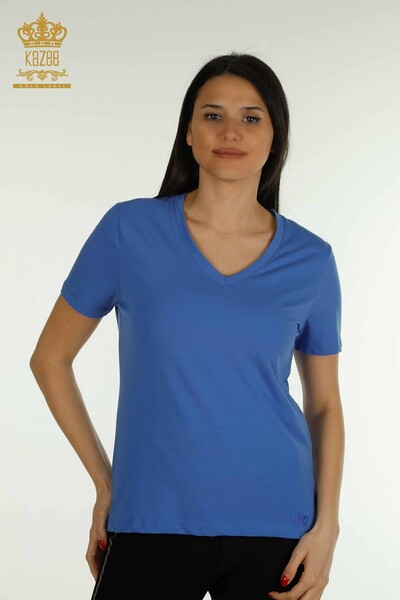 Bluză de damă cu ridicata - Cu Mânecă Scurtă - Saks - 79561 | KAZEE - Thumbnail