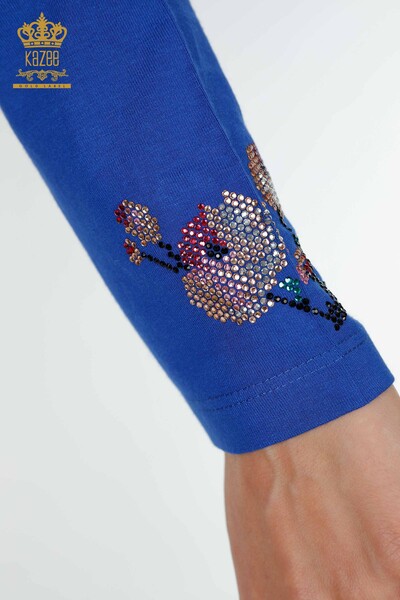 Bluză de damă cu ridicata cu piatră colorată Saks brodat - 79015 | KAZEE - Thumbnail