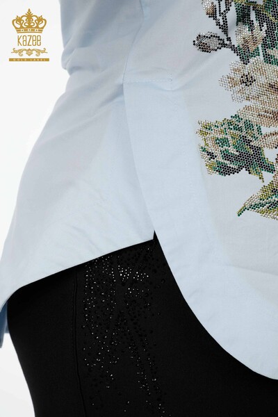 Cămașă cu ridicata pentru femei - Floare - Model Fluture - Brodat cu piatră - Koton - 20128 | KAZEE - Thumbnail