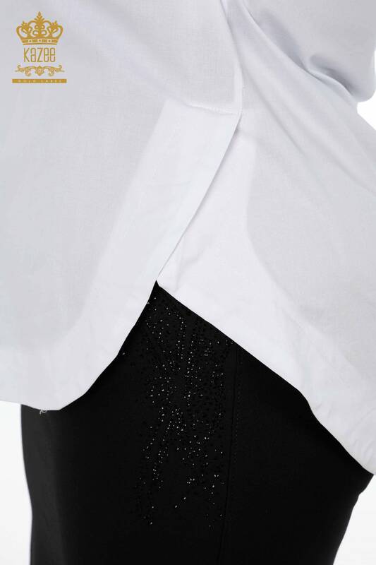 Cămașă cu ridicata pentru femei - Floare - Model Fluture - Brodat cu piatră - Koton - 20128 | KAZEE