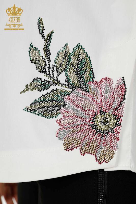 Cămașă cu ridicata pentru femei - Colorată - Brodat cu flori - Ecru - 20234 | KAZEE