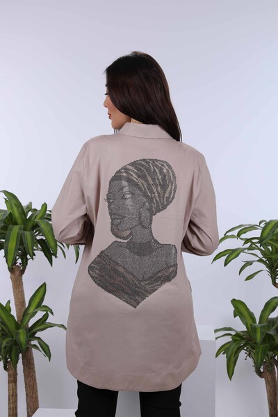 Cămașă cu ridicata pentru femei cu buzunar și piatră de cristal Figura feminină - 20114 | KAZEE - Thumbnail