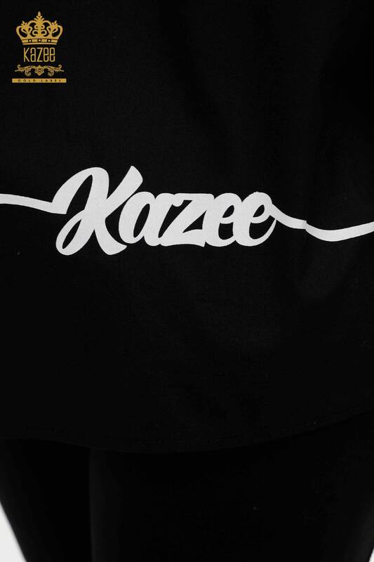 Cămașă cu ridicata pentru femei - Buzunar Detaliat - Negru - 20312 | KAZEE