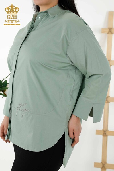Cămașă cu ridicata pentru femei - Spate Model fluture - Verde - 20107 | KAZEE - Thumbnail