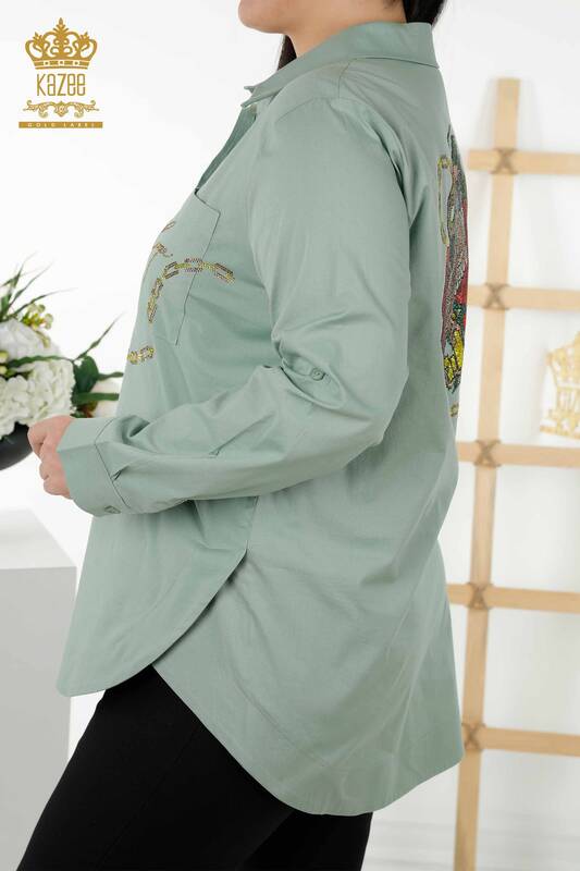 Cămașă cu ridicata pentru femei - Spate Model trandafir - Verde - 20110 | KAZEE