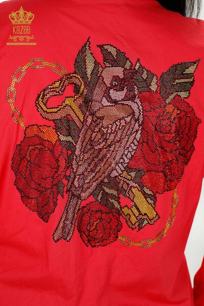 Cămașă cu ridicata pentru femei - Spate Cu Motiv trandafiri - Coral - 20110 | KAZEE - Thumbnail