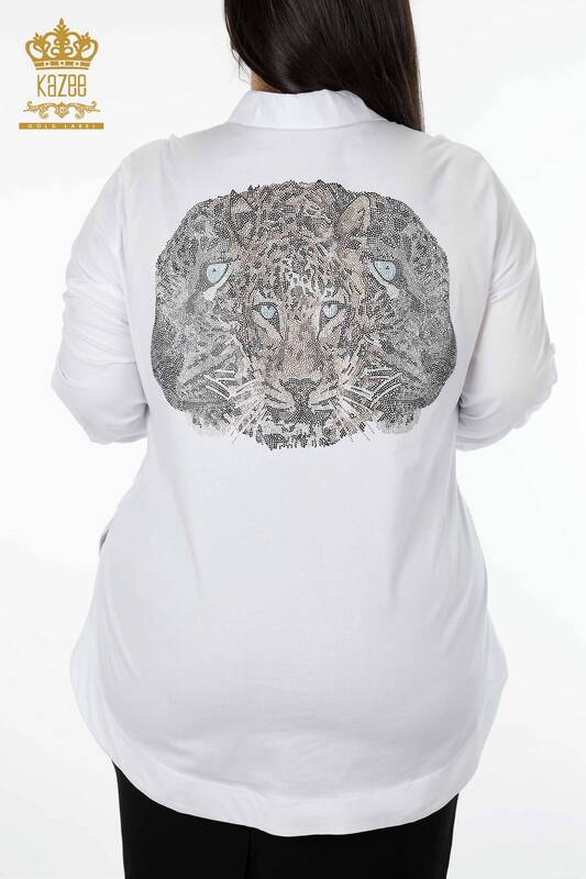 Camasa de dama en-gros cu pietre de cristal pe spate tigru - 20005 | KAZEE