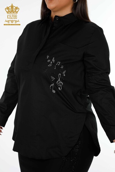 Cămașă cu ridicata pentru femei, cu tăietură asimetrică, cu model, din bumbac - 20102 | KAZEE - Thumbnail