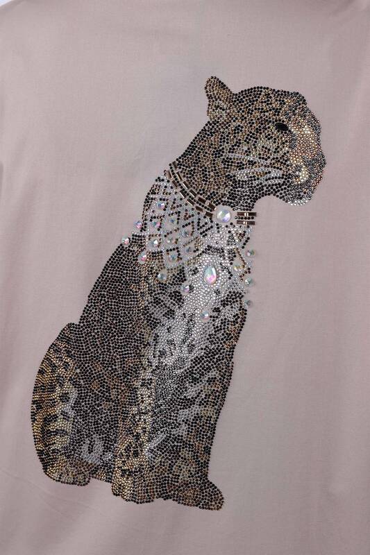 Cămașă de damă cu ridicata cu broderie din piatră cu model tigru - 20019 | KAZEE
