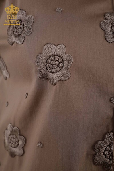 Cămașă de damă cu ridicata - brodat floral - maro - 20394 | KAZEE - Thumbnail