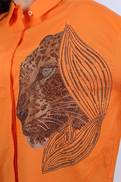 Cămașă de damă cu ridicata cu model tigru brodat cu piatră - 17052 | kazee - Thumbnail
