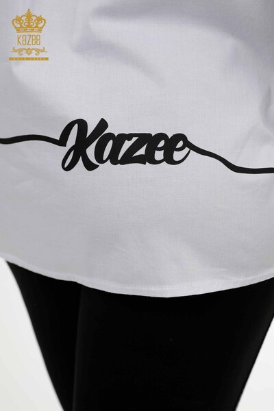 Cămașă cu ridicata pentru femei - Buzunar Detaliat - Alb - 20312 | KAZEE - Thumbnail