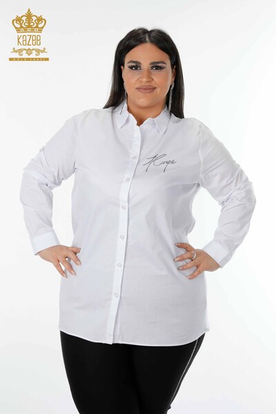 Cămăși cu ridicata pentru femei - Cu modele colorate - alb - 20085 | KAZEE - Thumbnail