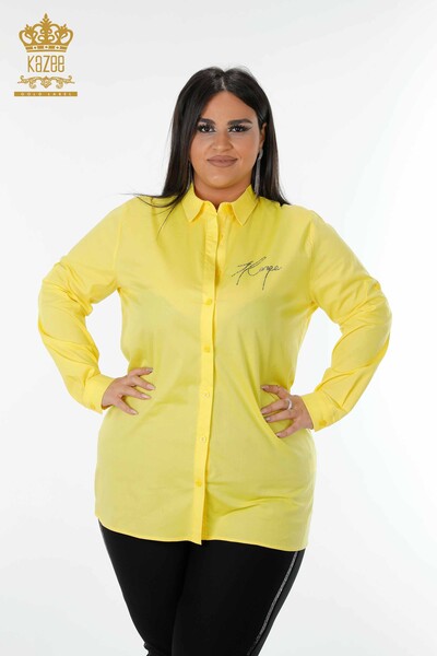 Cămașă cu ridicata pentru femei - cu modele colorate - galbenă - 20085 | KAZEE - Thumbnail