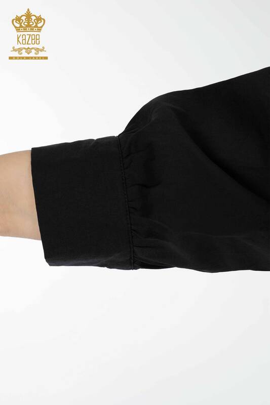Cămașă de damă cu ridicata - cu model - buzunar - negru - 20197 | KAZEE