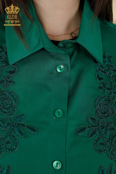 Cămașă cu ridicata pentru femei - Motiv floral - Verde - 20249 | KAZEE - Thumbnail
