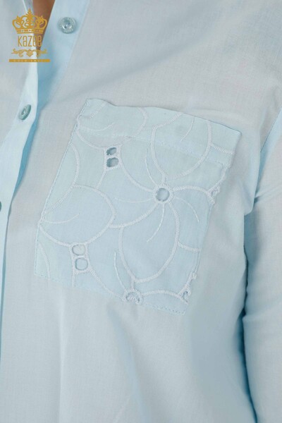 Cămașă de damă cu ridicata - Detaliat dantelă - Albastru - 20319 | KAZEE - Thumbnail