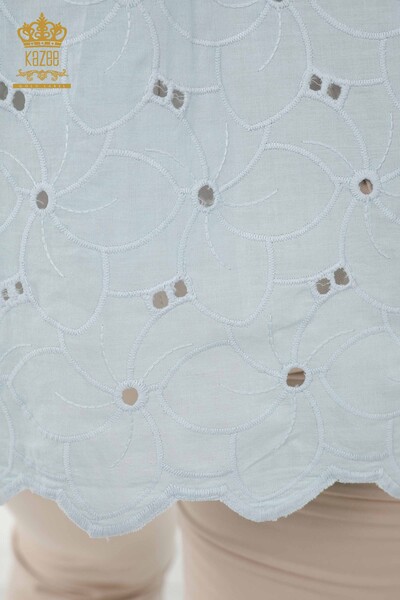 Cămașă de damă cu ridicata - Detaliat dantelă - Albastru - 20319 | KAZEE - Thumbnail
