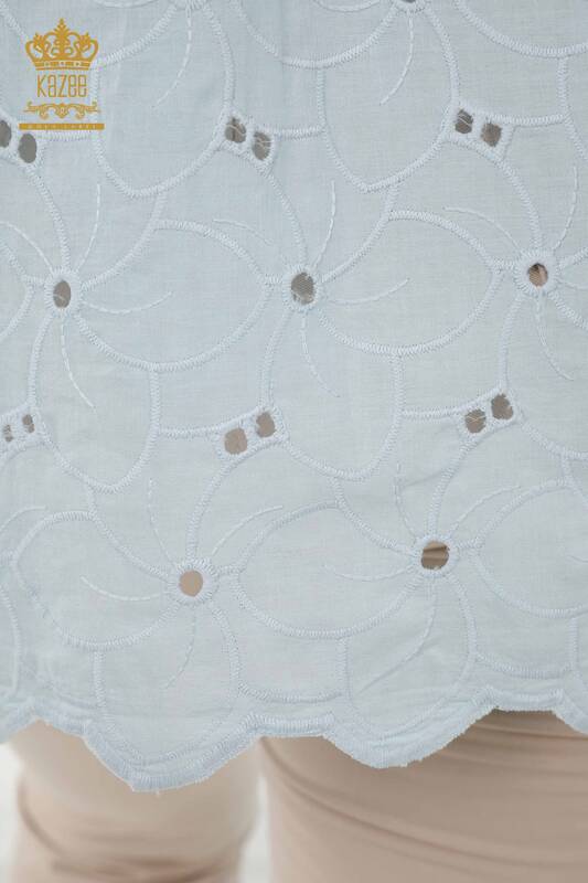 Cămașă de damă cu ridicata - Detaliat dantelă - Albastru - 20319 | KAZEE