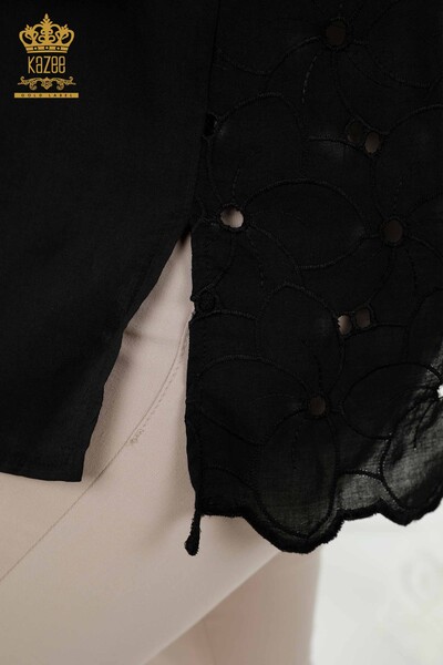 Cămașă de damă cu ridicata - Detaliat dantelă - Negru - 20319 | KAZEE - Thumbnail
