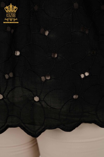 Cămașă de damă cu ridicata - Detaliat dantelă - Negru - 20319 | KAZEE - Thumbnail