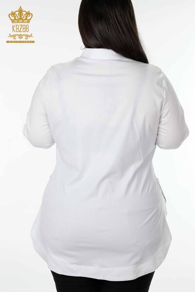 Cămașă de damă cu ridicata - Pe jumătate cu nasturi - alb - 20130 | KAZEE - Thumbnail