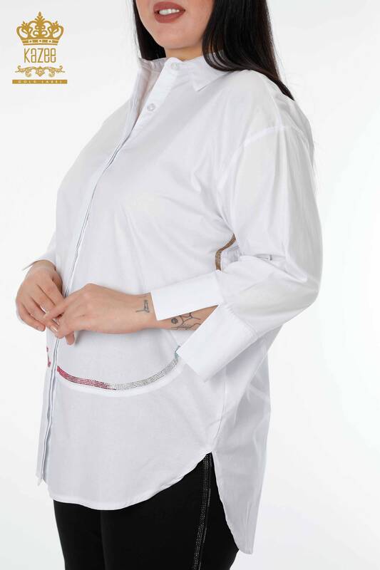Cămașă cu ridicata pentru femei - cu model la spate - alb - 20006 | KAZEE