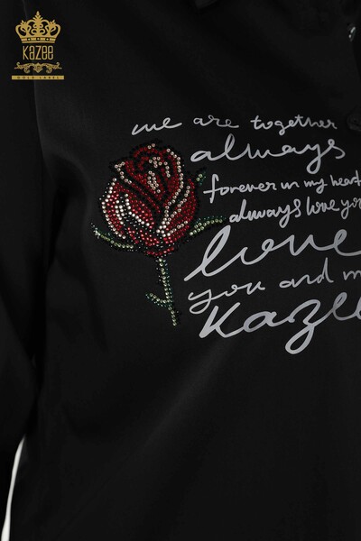 Cămașă cu ridicata pentru femei - model trandafir - negru - 20227 | KAZEE - Thumbnail