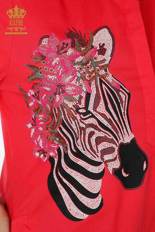 Cămașă cu ridicata pentru femei cu model de flori zebră Coral - 20126 | KAZEE